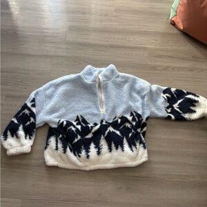 Cozy Blue and White Fleece Pullover